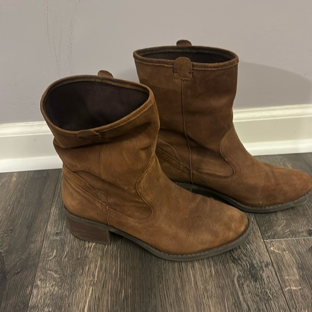 Brown suede booties
